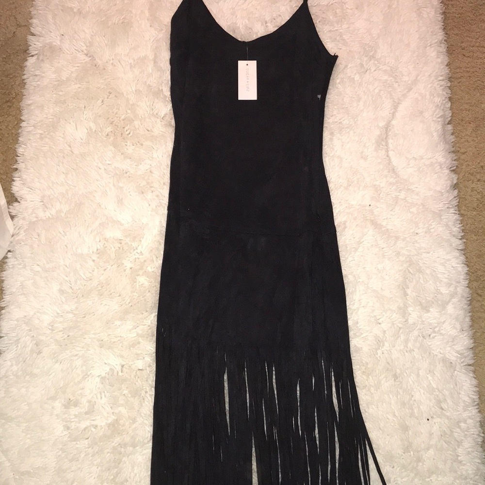 Sugar + L!ps velvet tasseled dress.